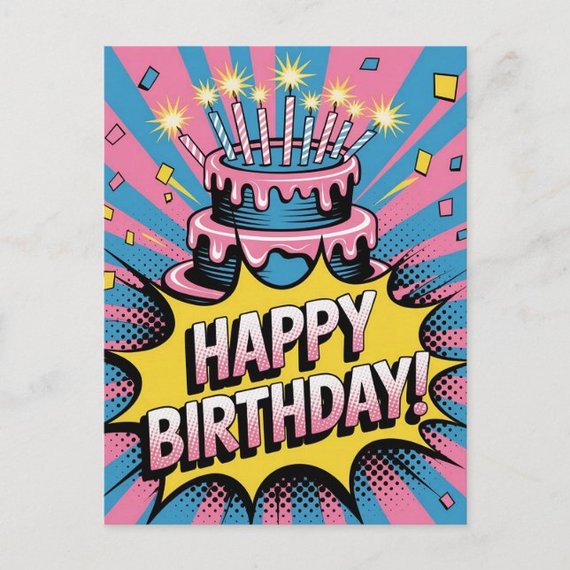 Carte Postale Gâteau d'anniversaire Pop Art  (Devant)