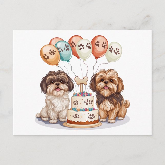 Carte Postale Gâteau d'anniversaire pour chiens Shih Tzu (Devant)