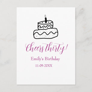 Carte Postale Gâteau d'anniversaire trente ans écriture manuscri