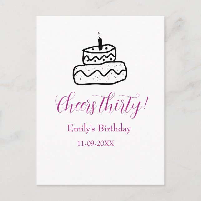 Carte Postale Gâteau d'anniversaire trente ans écriture manuscri (Devant)
