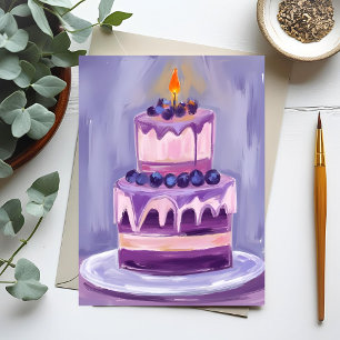 Carte Postale Gâteau d'anniversaire violet   Aquarelle