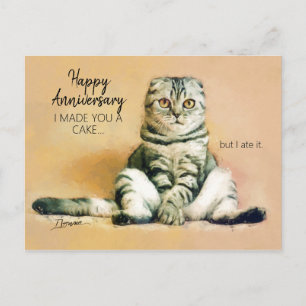 Carte Postale Gâteau de Chat Drôle Joyeux Anniversaire