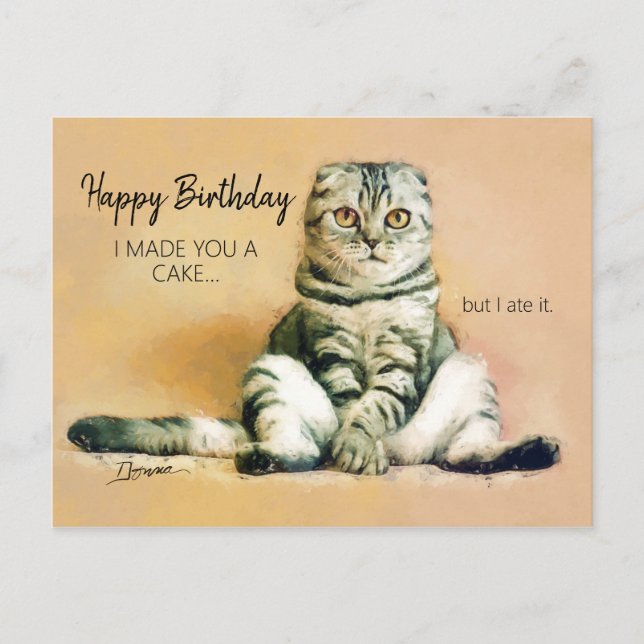 Carte Postale Gâteau de Chat Drôle Joyeux Anniversaire (Devant)