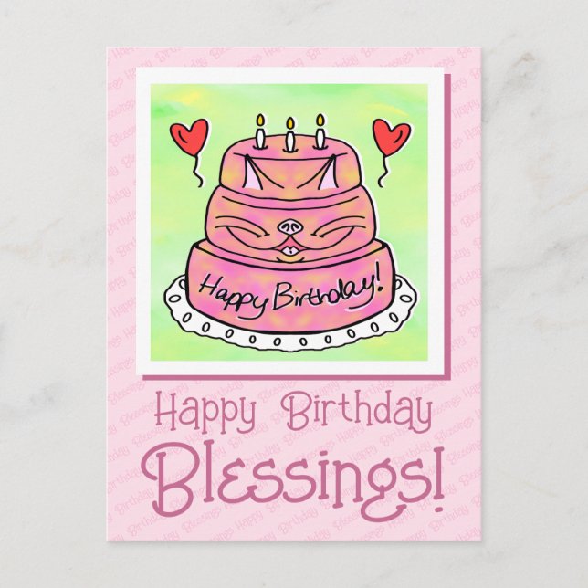 Carte Postale Gâteau de chat rose mignon Joyeux anniversaire Bén (Devant)