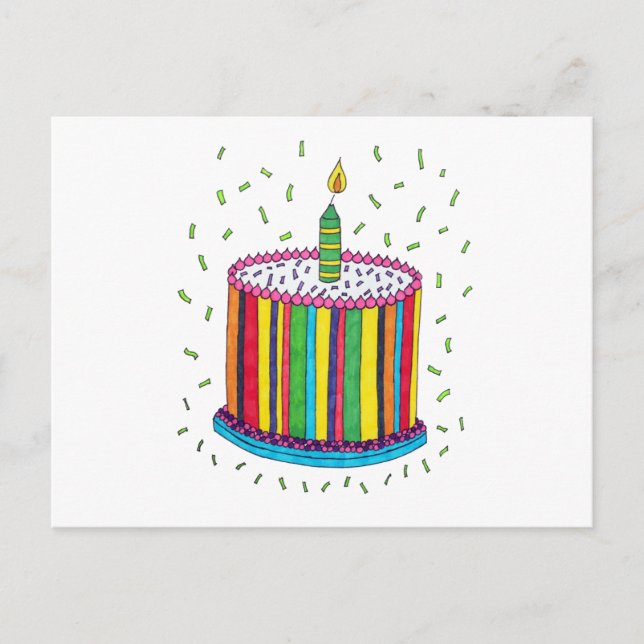 Carte Postale Gâteau de fête d'anniversaire coloré (Devant)