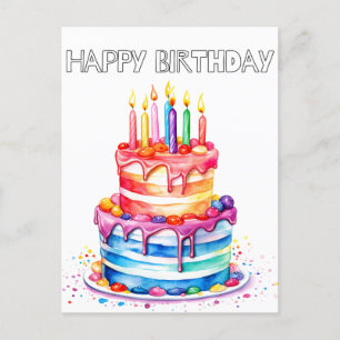 Carte Postale Gâteau de fête d'anniversaire rétro joyeux