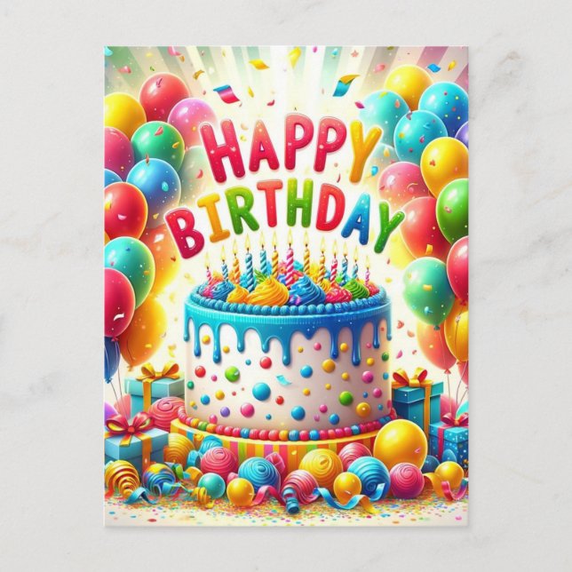 Carte Postale Gâteau de jour d'anniversaire heureux (Devant)