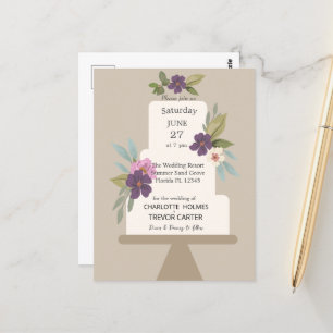 Carte Postale Gâteau de Mariage Floral Moderne