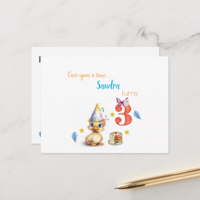 Carte postale gâteau de poulette mignonne (Devant/Arrière en situation)