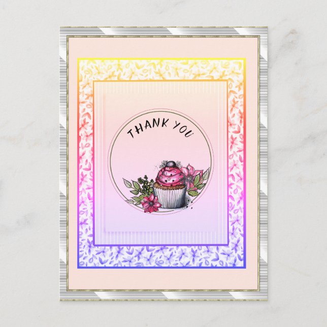Carte Postale Gâteau de vacances rose Merci (Devant)