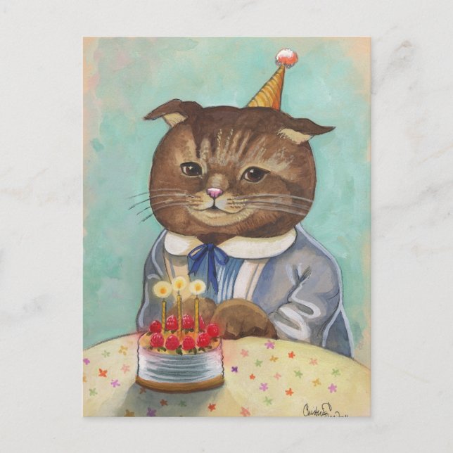 Carte Postale Gâteau fraise Anniversaire Kitty (Devant)