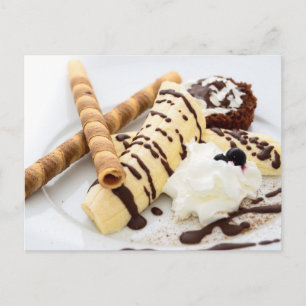 CARTE POSTALE GÂTEAU GAUFRE GLACE BANANE POSTCROSSING