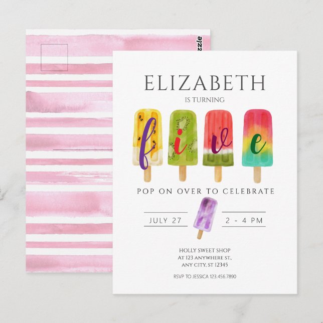 Carte Postale Gâteau glacé popsicle d'anniversaire d'été (Devant / Derrière)