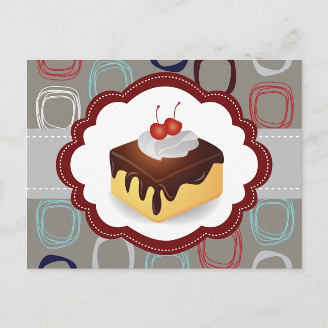 Carte Postale Gâteau marron/gris aux cerises (Devant)