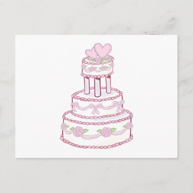 Carte Postale Gâteau rose et Mariage de coeur (Devant)