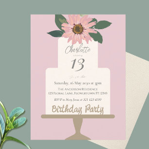 Carte Postale Gâteau rose floral fête d'anniversaire