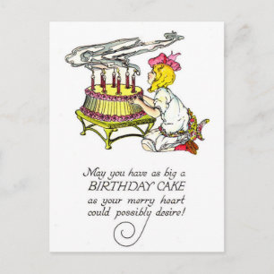 Carte Postale Gâteau vintage pour fille et anniversaire