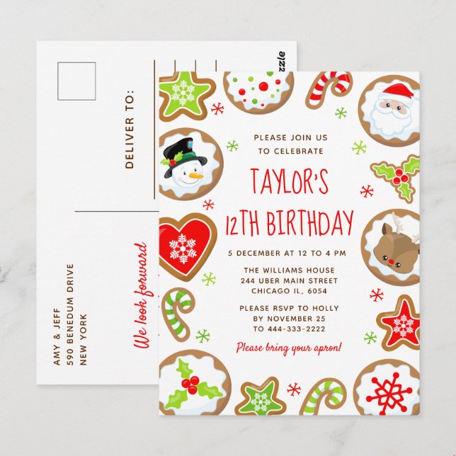 Carte Postale Gâteaux de Noël Fête d'anniversaire Rouge et Vert (Devant / Derrière)