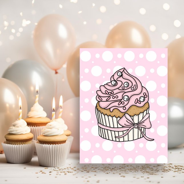 Carte Postale Gâteaux rose et fille anniversaire points  (Créateur téléchargé)