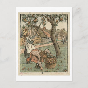 Carte Postale Gathering Apples, de 'Travaux des Champs', engra