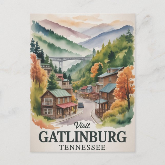 Carte Postale Gatlinburg  Great Smoking Mountains Watercolor (Devant)