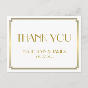 Carte Postale Gatsby Art Déco Merci Mariage blanc
