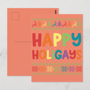 Carte Postale Gay Christmas Funny LGBT Happy Holigays Rainbow