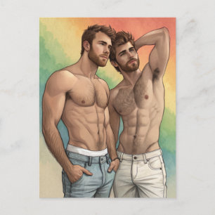 Carte Postale Gay Pride Affection : Duo à l'aquarelle