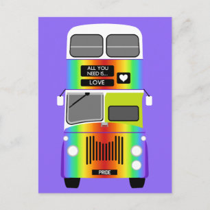 Carte Postale Gay pride Rainbow rétro Double Decker Bus