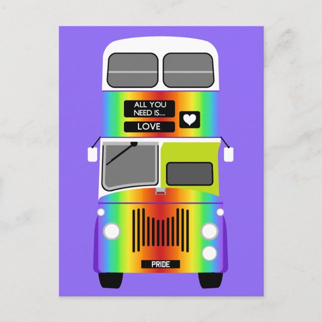 Carte Postale Gay pride Rainbow rétro Double Decker Bus (Devant)
