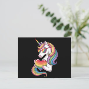 Carte Postale Gay pride Unicorn Coeur arc-en-ciel drapeau LGBT