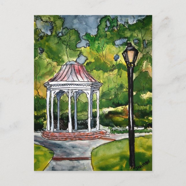 Carte Postale gazebo aquarelle peinture jardin nature (Devant)