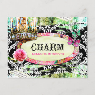 Carte Postale GC Shabby Vintage charme noir Damas