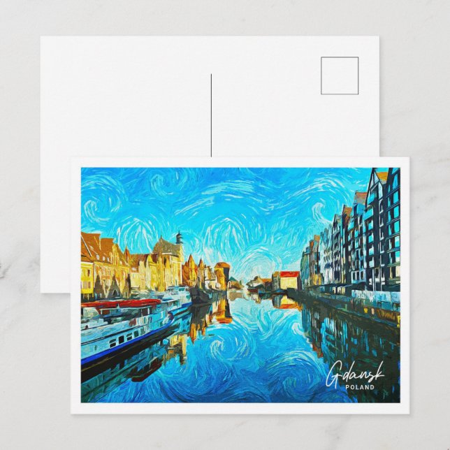 Carte Postale Gdansk Pologne Belle peinture à l'huile paysage (Devant / Derrière)