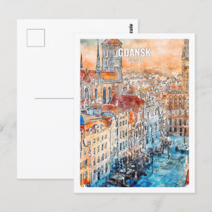 Carte Postale Gdansk Pologne Fameux Voyage Aquarelle Croquis