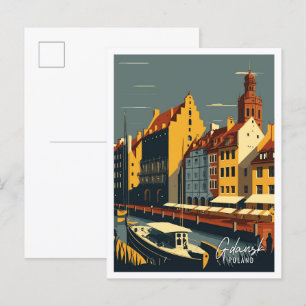 Carte Postale Gdansk Pologne Illustration de voyage artisanale