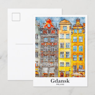 Carte Postale Gdansk Pologne Voyage Aquarelle main tirée