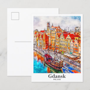 Carte Postale Gdansk Pologne Voyage Aquarelle main tirée