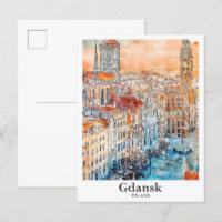 Gdansk Pologne Voyage Aquarelle main tirée