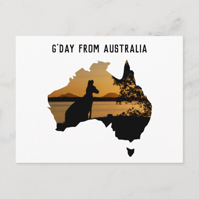 Carte Postale GDay de l'Australie Black White Gold Sunset (Devant)