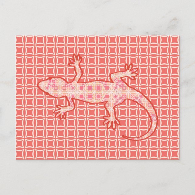 Carte Postale Gecko batik tribal - rose corail et crème (Devant)