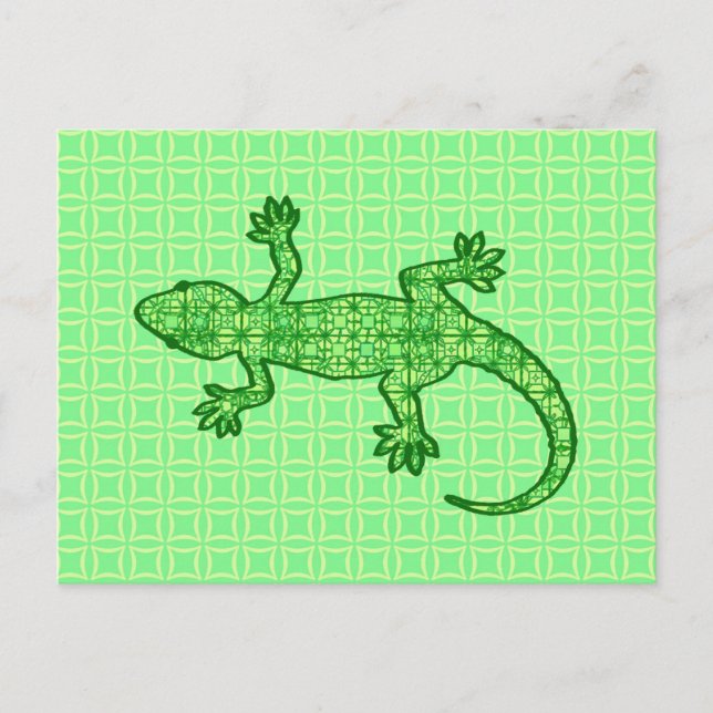 Carte Postale Gecko batik tribal - vert lime et émeraude (Devant)