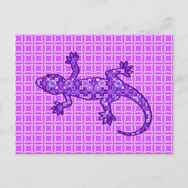 Carte Postale Gecko batik tribal - violet et améthyste pourpre (Devant)