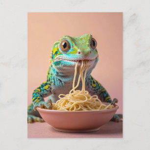 Carte Postale Gecko Drôle Manger Spaghetti