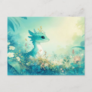 Carte Postale Gecko sarcelle dans un paysage magique de forêt de