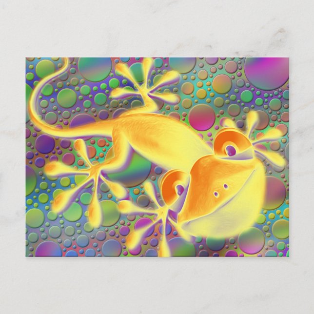 Carte Postale Gecko souriant - points colorés (Devant)