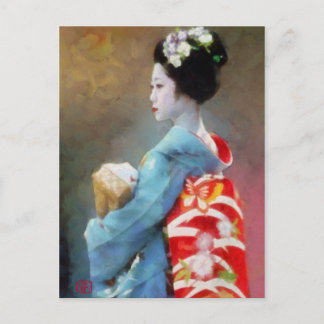 Carte Postale Geisha en Art bleu