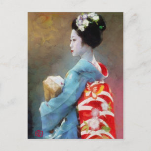 Carte Postale Geisha en Bleu Art