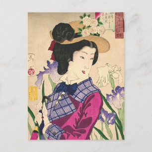 Carte Postale Geisha et Irises Bois japonais Art Ukiyo-e