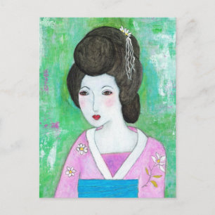 Carte Postale Geisha Girl Mixed Media Peinture Abstraite